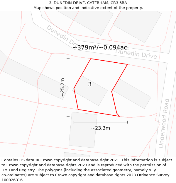 3, DUNEDIN DRIVE, CATERHAM, CR3 6BA: Plot and title map