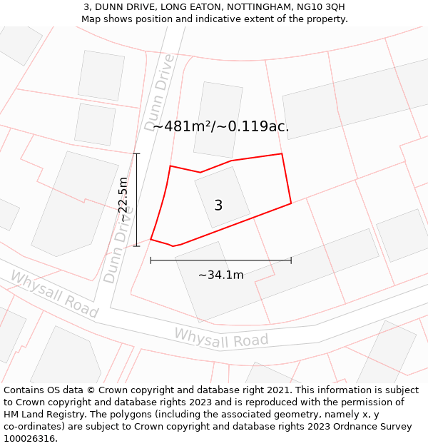 3, DUNN DRIVE, LONG EATON, NOTTINGHAM, NG10 3QH: Plot and title map