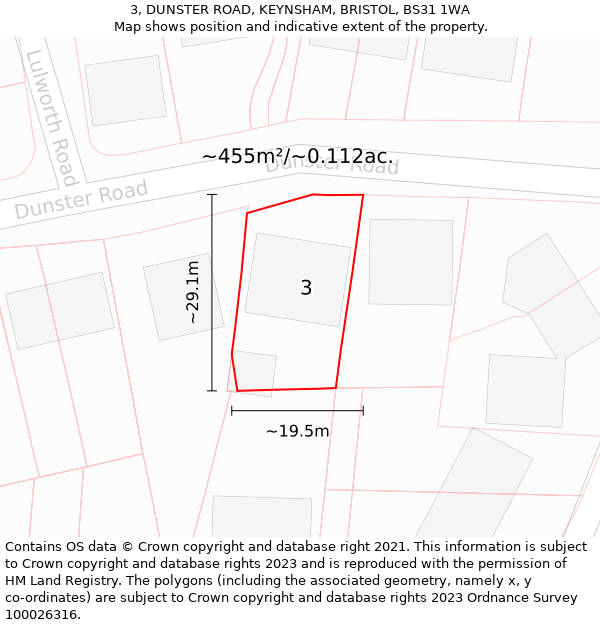 3, DUNSTER ROAD, KEYNSHAM, BRISTOL, BS31 1WA: Plot and title map