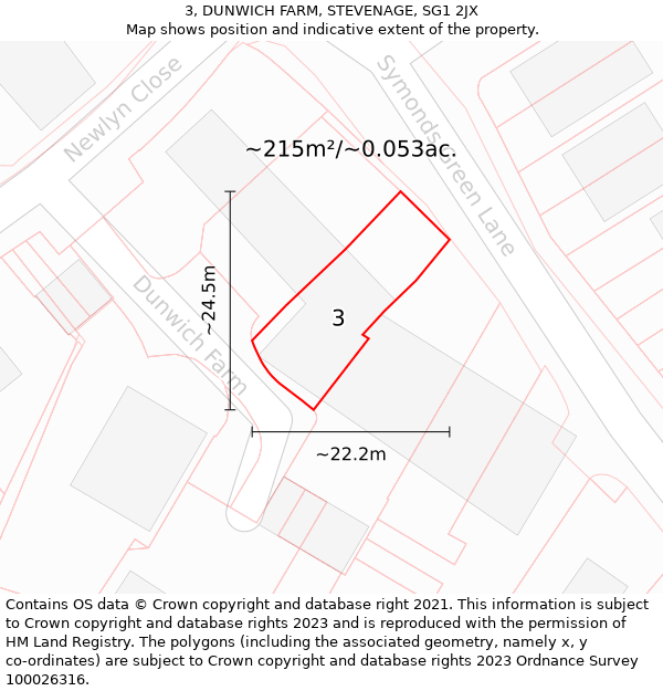 3, DUNWICH FARM, STEVENAGE, SG1 2JX: Plot and title map