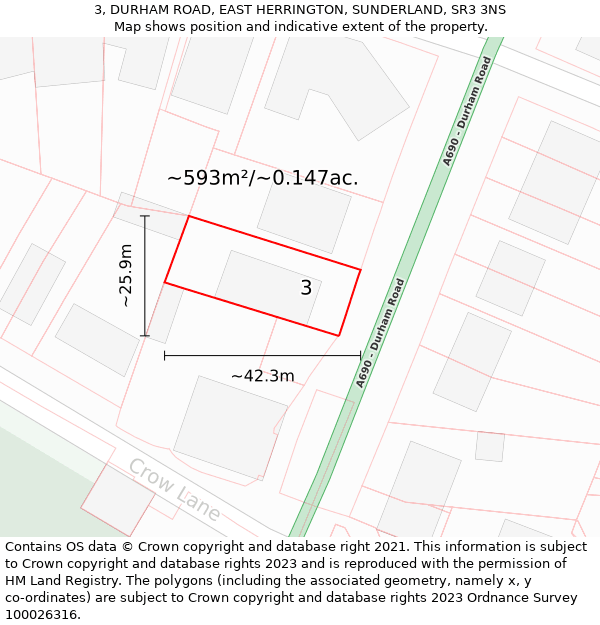 3, DURHAM ROAD, EAST HERRINGTON, SUNDERLAND, SR3 3NS: Plot and title map