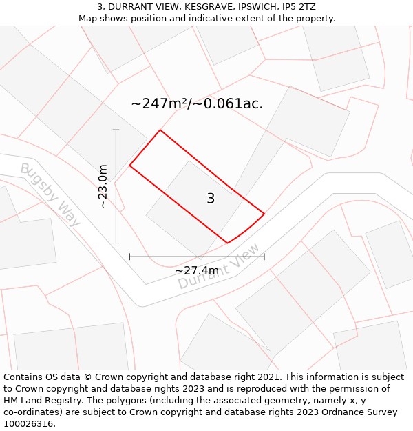 3, DURRANT VIEW, KESGRAVE, IPSWICH, IP5 2TZ: Plot and title map