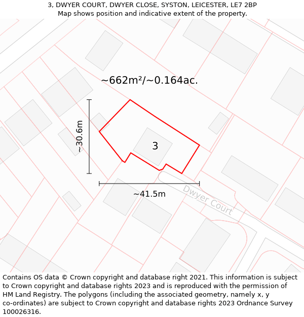 3, DWYER COURT, DWYER CLOSE, SYSTON, LEICESTER, LE7 2BP: Plot and title map