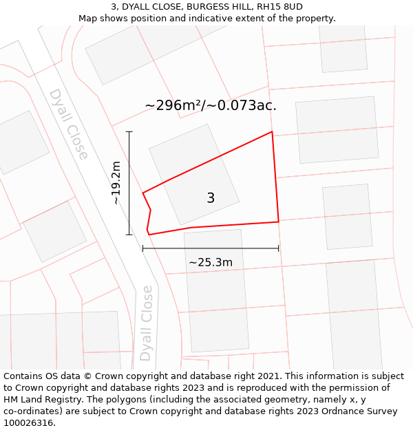 3, DYALL CLOSE, BURGESS HILL, RH15 8UD: Plot and title map