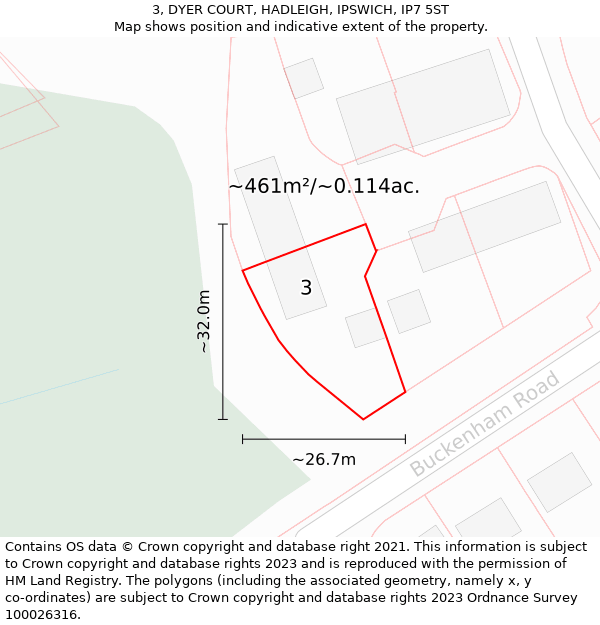 3, DYER COURT, HADLEIGH, IPSWICH, IP7 5ST: Plot and title map