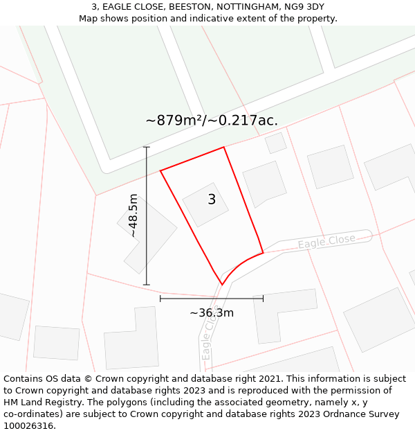 3, EAGLE CLOSE, BEESTON, NOTTINGHAM, NG9 3DY: Plot and title map