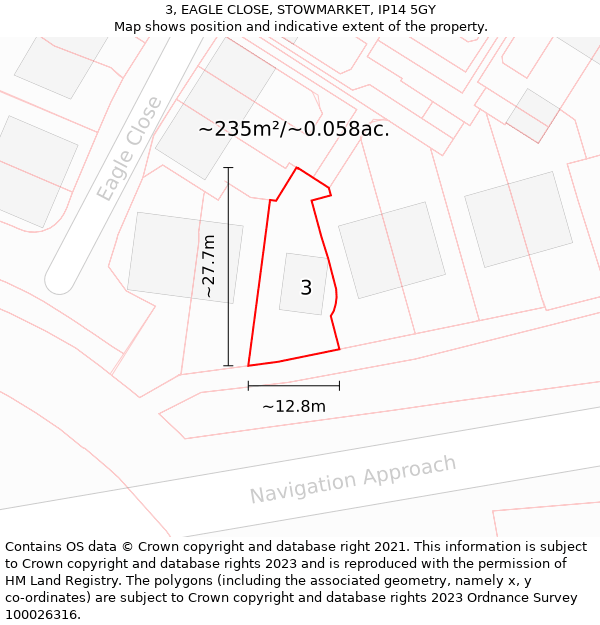 3, EAGLE CLOSE, STOWMARKET, IP14 5GY: Plot and title map