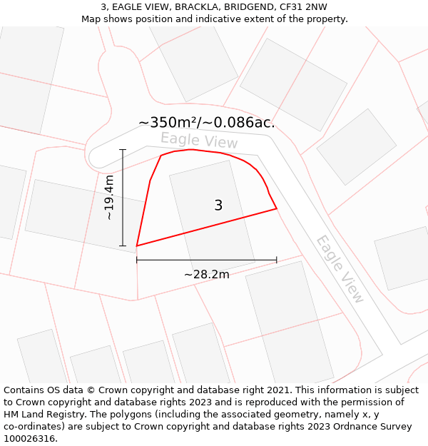 3, EAGLE VIEW, BRACKLA, BRIDGEND, CF31 2NW: Plot and title map