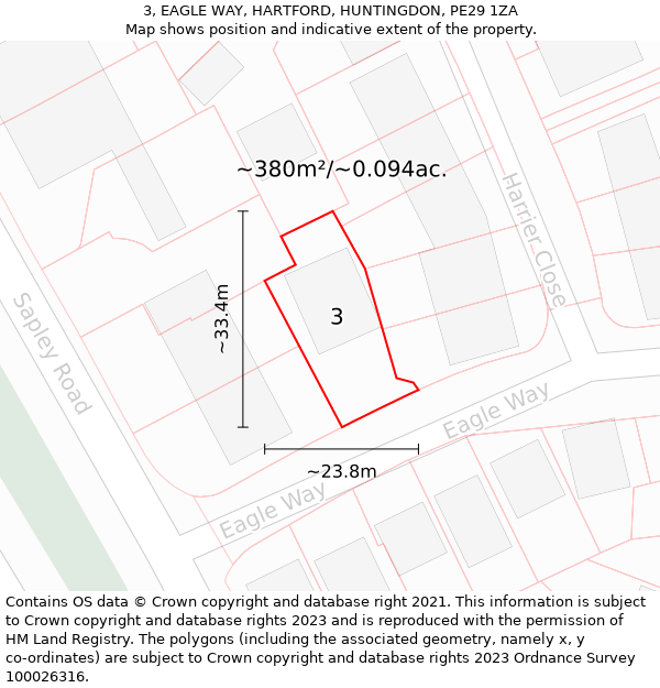 3, EAGLE WAY, HARTFORD, HUNTINGDON, PE29 1ZA: Plot and title map