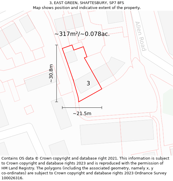 3, EAST GREEN, SHAFTESBURY, SP7 8FS: Plot and title map