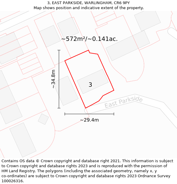 3, EAST PARKSIDE, WARLINGHAM, CR6 9PY: Plot and title map