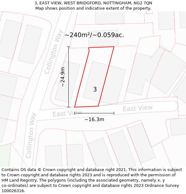 3, EAST VIEW, WEST BRIDGFORD, NOTTINGHAM, NG2 7QN: Plot and title map