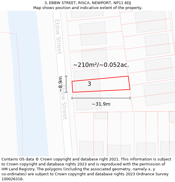 3, EBBW STREET, RISCA, NEWPORT, NP11 6DJ: Plot and title map