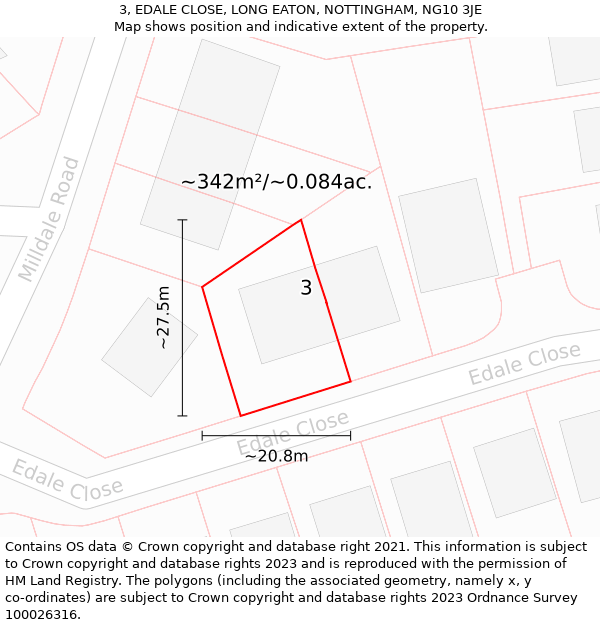 3, EDALE CLOSE, LONG EATON, NOTTINGHAM, NG10 3JE: Plot and title map