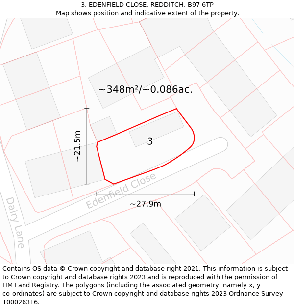 3, EDENFIELD CLOSE, REDDITCH, B97 6TP: Plot and title map