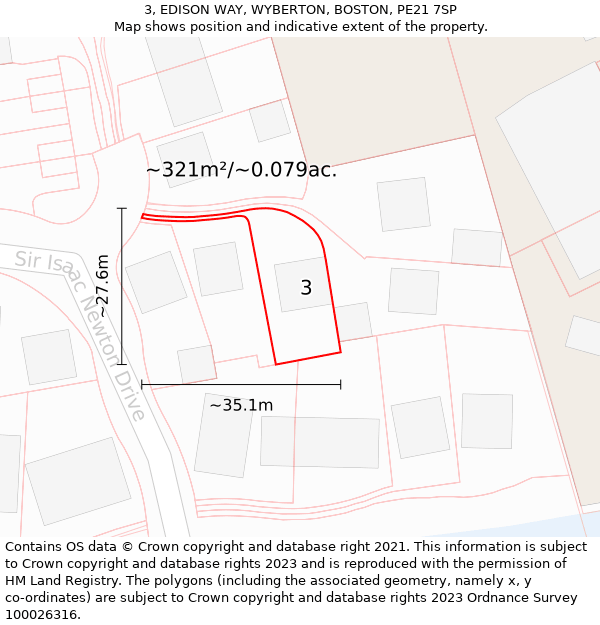 3, EDISON WAY, WYBERTON, BOSTON, PE21 7SP: Plot and title map