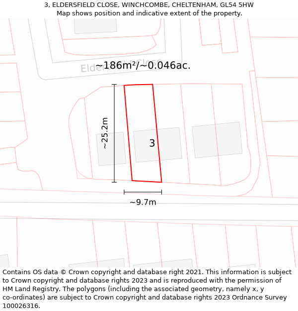 3, ELDERSFIELD CLOSE, WINCHCOMBE, CHELTENHAM, GL54 5HW: Plot and title map