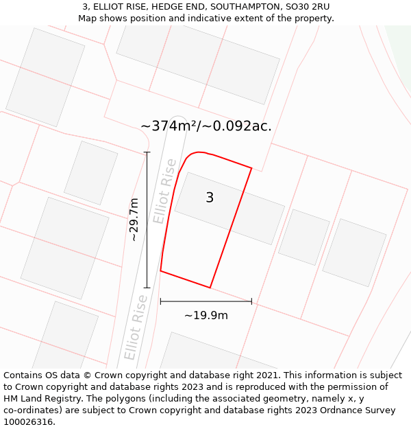 3, ELLIOT RISE, HEDGE END, SOUTHAMPTON, SO30 2RU: Plot and title map