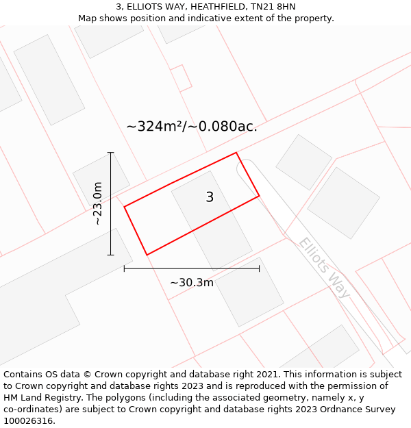 3, ELLIOTS WAY, HEATHFIELD, TN21 8HN: Plot and title map