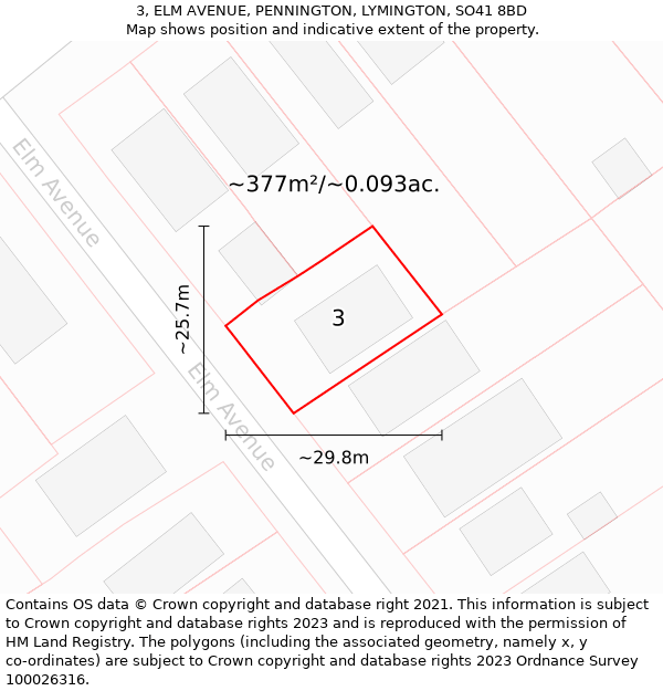 3, ELM AVENUE, PENNINGTON, LYMINGTON, SO41 8BD: Plot and title map