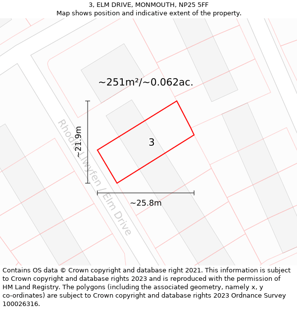 3, ELM DRIVE, MONMOUTH, NP25 5FF: Plot and title map