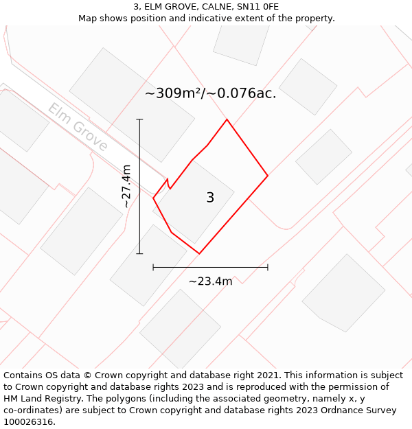 3, ELM GROVE, CALNE, SN11 0FE: Plot and title map