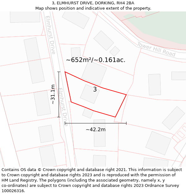 3, ELMHURST DRIVE, DORKING, RH4 2BA: Plot and title map