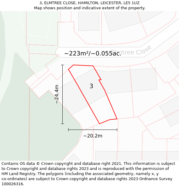 3, ELMTREE CLOSE, HAMILTON, LEICESTER, LE5 1UZ: Plot and title map