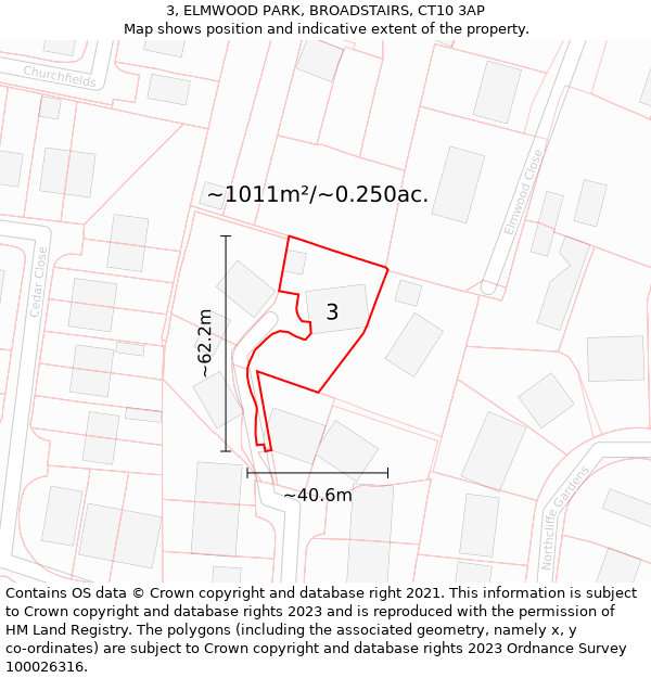 3, ELMWOOD PARK, BROADSTAIRS, CT10 3AP: Plot and title map