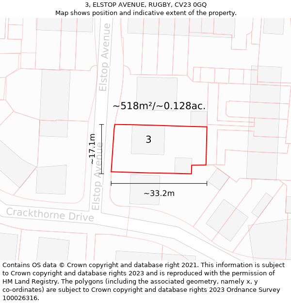 3, ELSTOP AVENUE, RUGBY, CV23 0GQ: Plot and title map