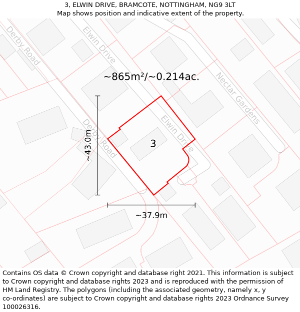 3, ELWIN DRIVE, BRAMCOTE, NOTTINGHAM, NG9 3LT: Plot and title map