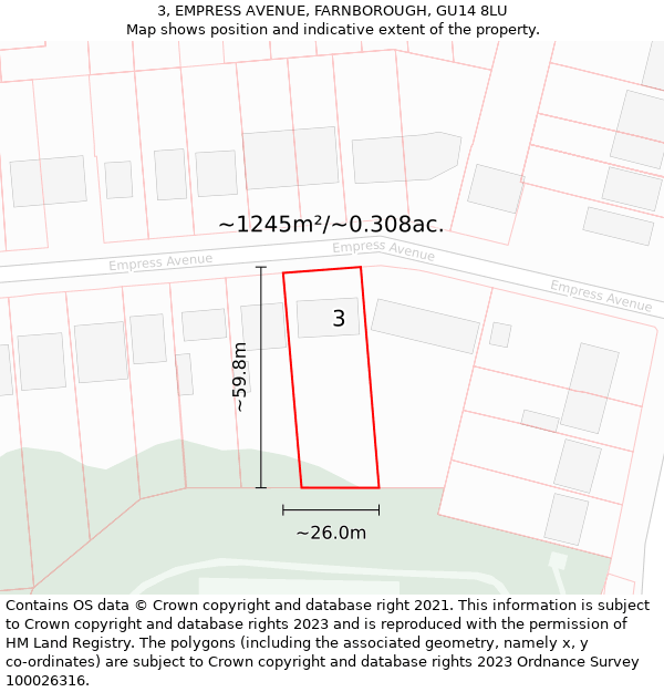 3, EMPRESS AVENUE, FARNBOROUGH, GU14 8LU: Plot and title map