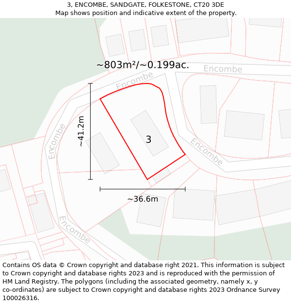 3, ENCOMBE, SANDGATE, FOLKESTONE, CT20 3DE: Plot and title map