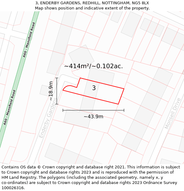 3, ENDERBY GARDENS, REDHILL, NOTTINGHAM, NG5 8LX: Plot and title map