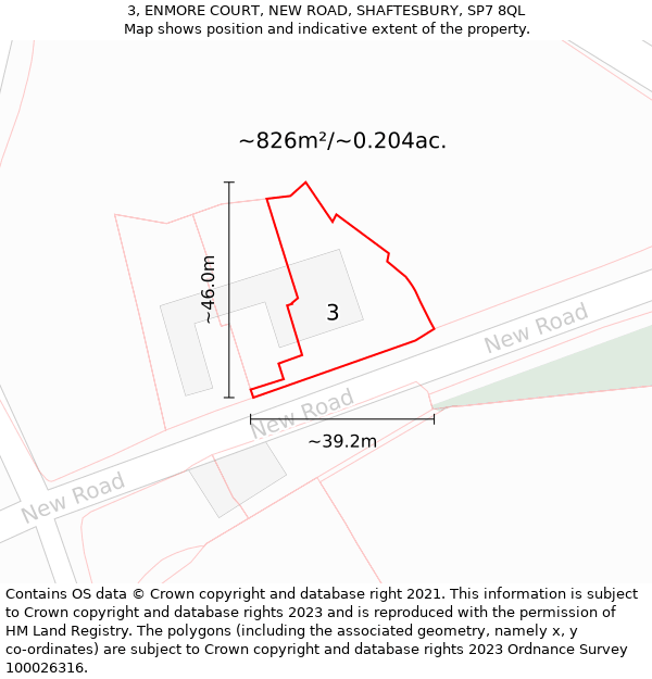 3, ENMORE COURT, NEW ROAD, SHAFTESBURY, SP7 8QL: Plot and title map