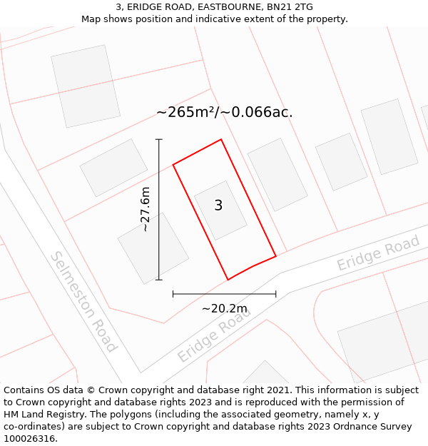 3, ERIDGE ROAD, EASTBOURNE, BN21 2TG: Plot and title map