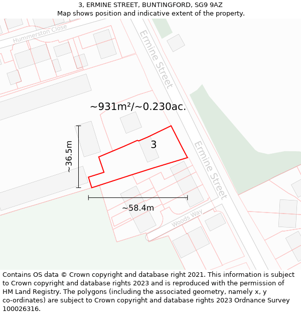 3, ERMINE STREET, BUNTINGFORD, SG9 9AZ: Plot and title map