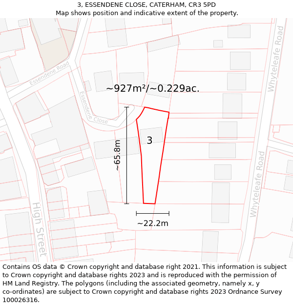 3, ESSENDENE CLOSE, CATERHAM, CR3 5PD: Plot and title map