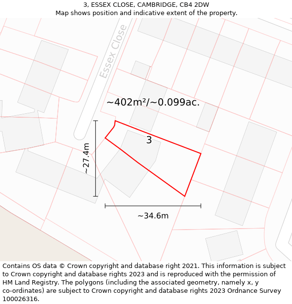 3, ESSEX CLOSE, CAMBRIDGE, CB4 2DW: Plot and title map