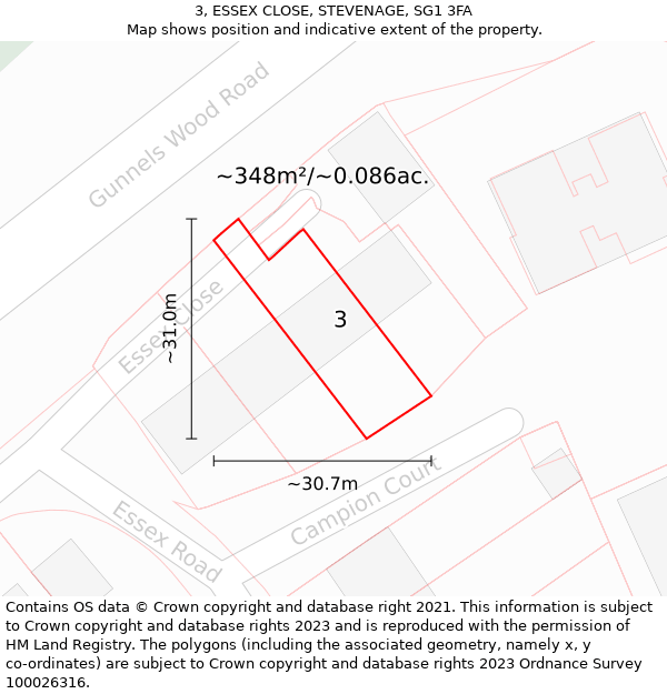 3, ESSEX CLOSE, STEVENAGE, SG1 3FA: Plot and title map