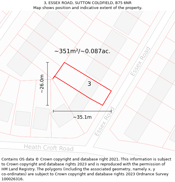 3, ESSEX ROAD, SUTTON COLDFIELD, B75 6NR: Plot and title map
