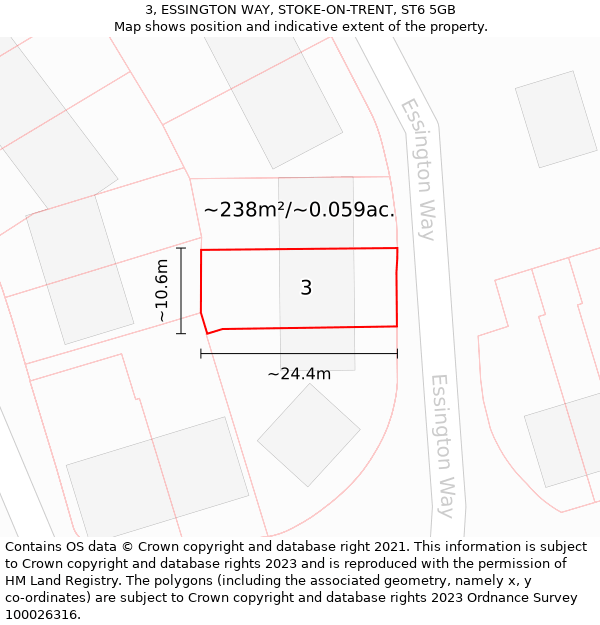 3, ESSINGTON WAY, STOKE-ON-TRENT, ST6 5GB: Plot and title map