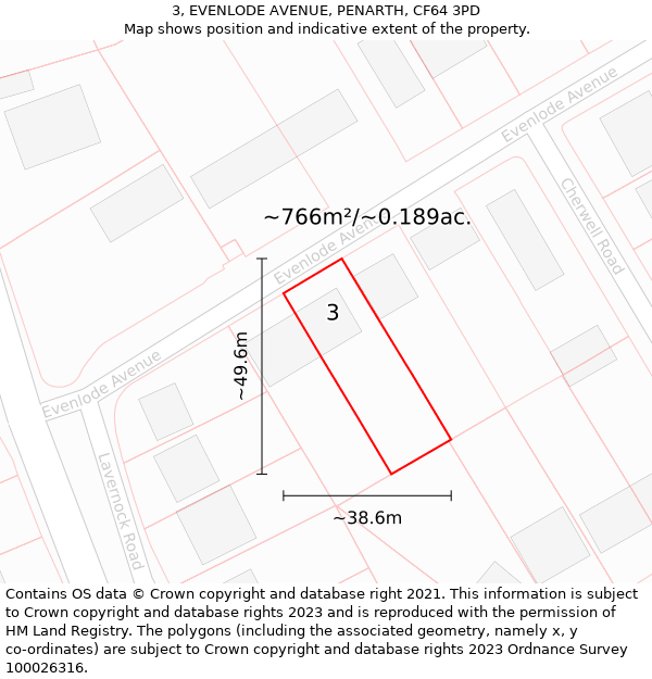 3, EVENLODE AVENUE, PENARTH, CF64 3PD: Plot and title map