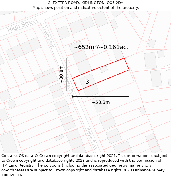 3, EXETER ROAD, KIDLINGTON, OX5 2DY: Plot and title map