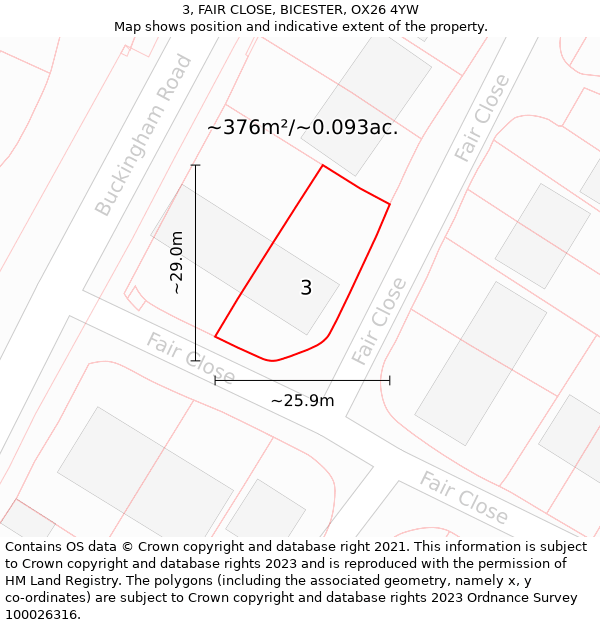 3, FAIR CLOSE, BICESTER, OX26 4YW: Plot and title map