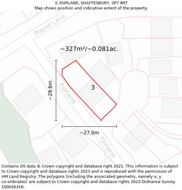 3, FAIRLANE, SHAFTESBURY, SP7 8RT: Plot and title map