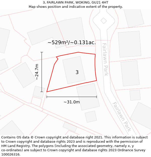 3, FAIRLAWN PARK, WOKING, GU21 4HT: Plot and title map