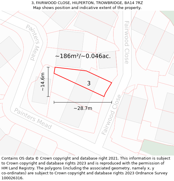 3, FAIRWOOD CLOSE, HILPERTON, TROWBRIDGE, BA14 7RZ: Plot and title map