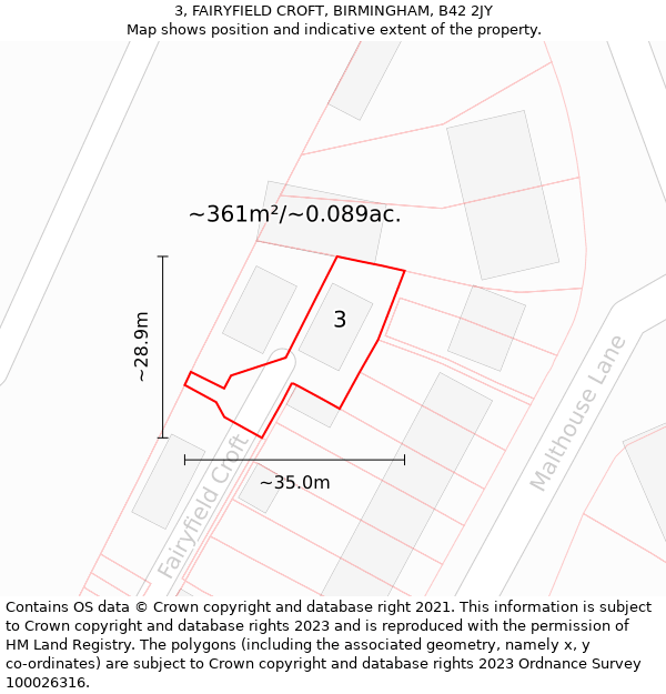 3, FAIRYFIELD CROFT, BIRMINGHAM, B42 2JY: Plot and title map