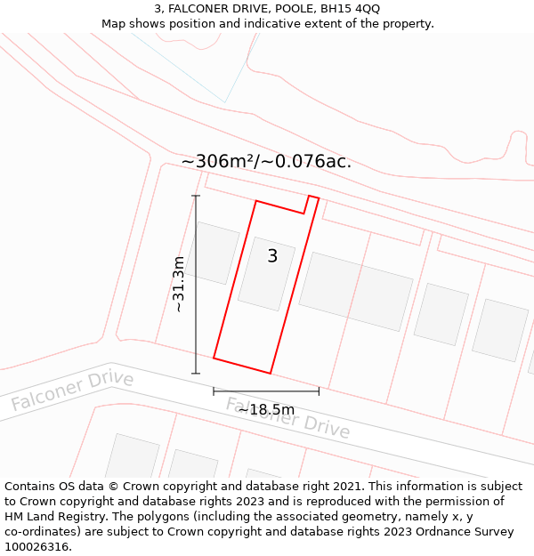 3, FALCONER DRIVE, POOLE, BH15 4QQ: Plot and title map